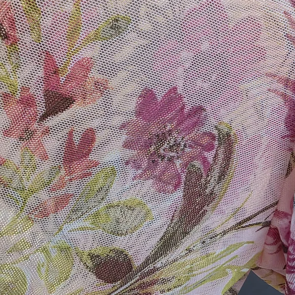 Women's Pink Floral Midi Dress with Long Sheer Sleeves - Picture 3 of 7